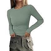 PRETTYGARDEN Long Sleeve Shirts for Women Fall Going Out Tops Casual Ribbed Knit Slim Fitted Basic Tees Y2K Spring Clothes