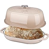 VORRINGARD Enameled Cast Iron Dutch Oven Pot with Dome Lid, Oval Bread Oven for Homemade Sourdough Bread Baking, Oven Safe up to 500°F, 6 Quart, Latte