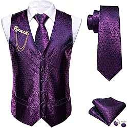 Barry.Wang Men Purple Dress Vest Matched Tie Set