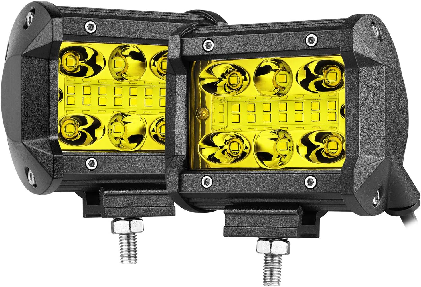 LED Pods, OFFROADTOWN 4” 210W Yellow LED Work Light Bar Side Shooter Off Road Driving Lights Amber Fog Light Flood Spot Combo Beam Waterproof LED Cubes For Truck Jeep ATV UTV Boat Motorcycle