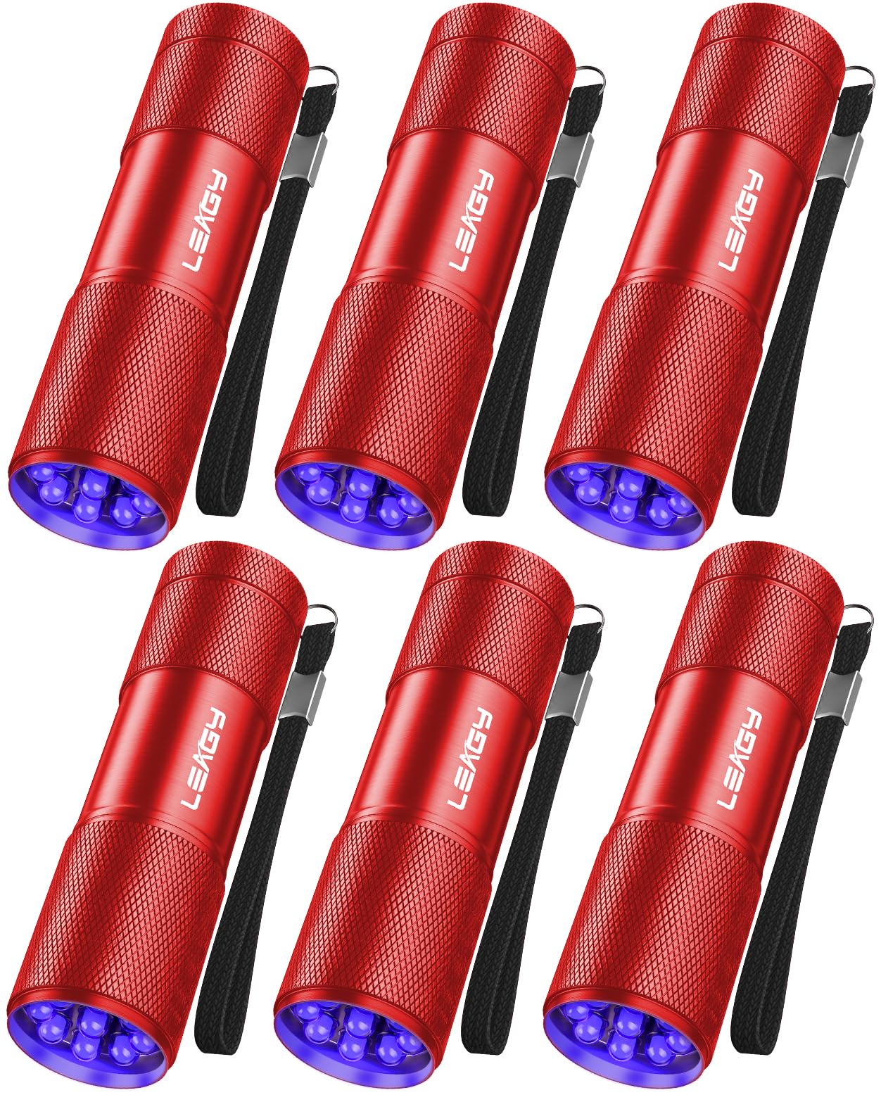 LEAGY 6 Pack UV Ultra Violet Blacklight 9 LED Flashlight Torch Light Outdoors Etc (Red)