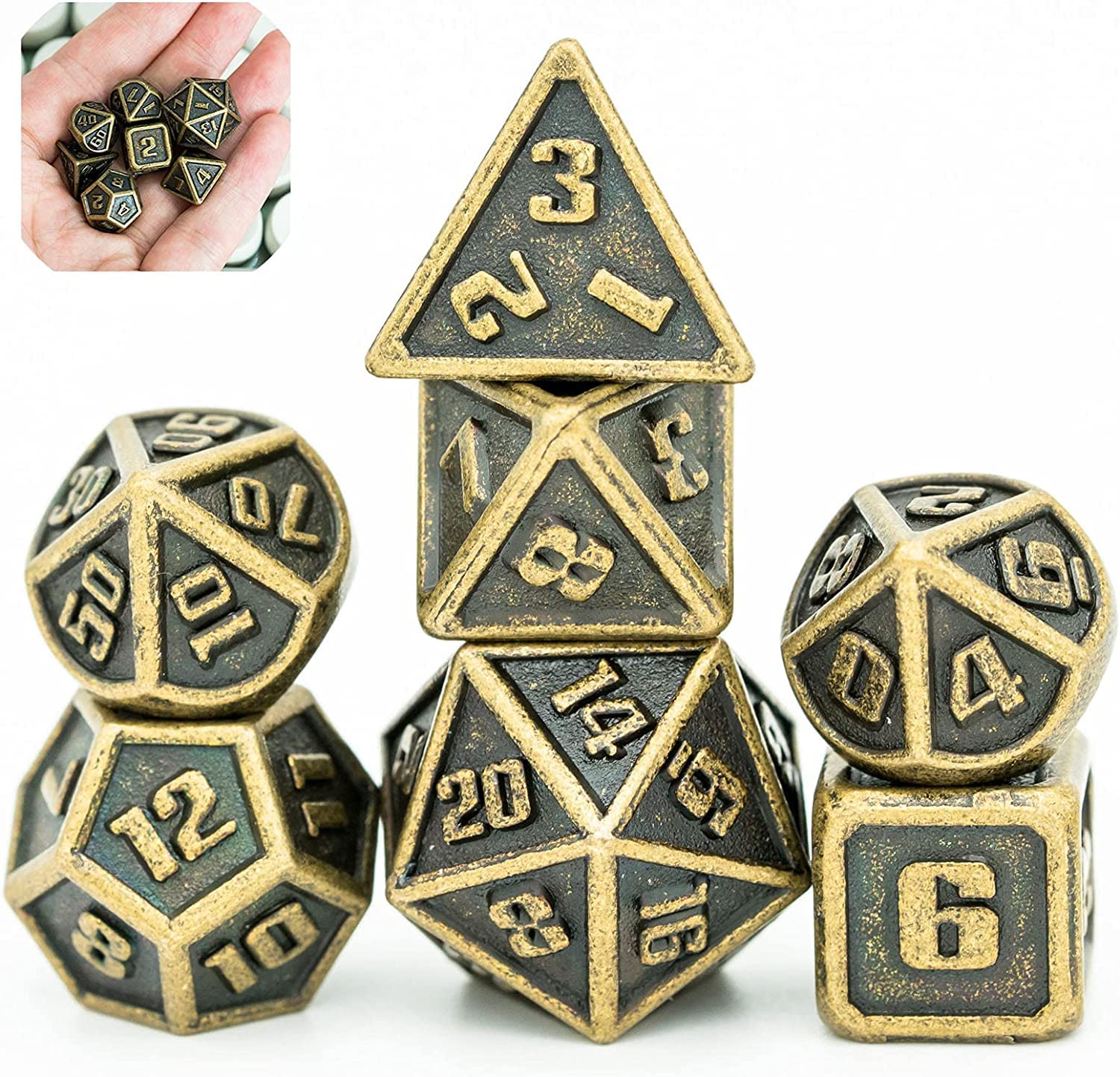 Cusdie Mini Metal Dice 10MM, 7 PCs Metallic DND Dice Set, Mini Polyhedral Dice Set, for Role Playing Game D&D Dice (Bronze) — image 1