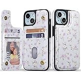 ZCDAYE for iPhone 13/iPhone 14 Wallet Case with Card Holders,PU Leather Double Magnetic Clasp Kickstand Trendy Girly Women Case for iPhone 13/iPhone 14,Purple Flowers