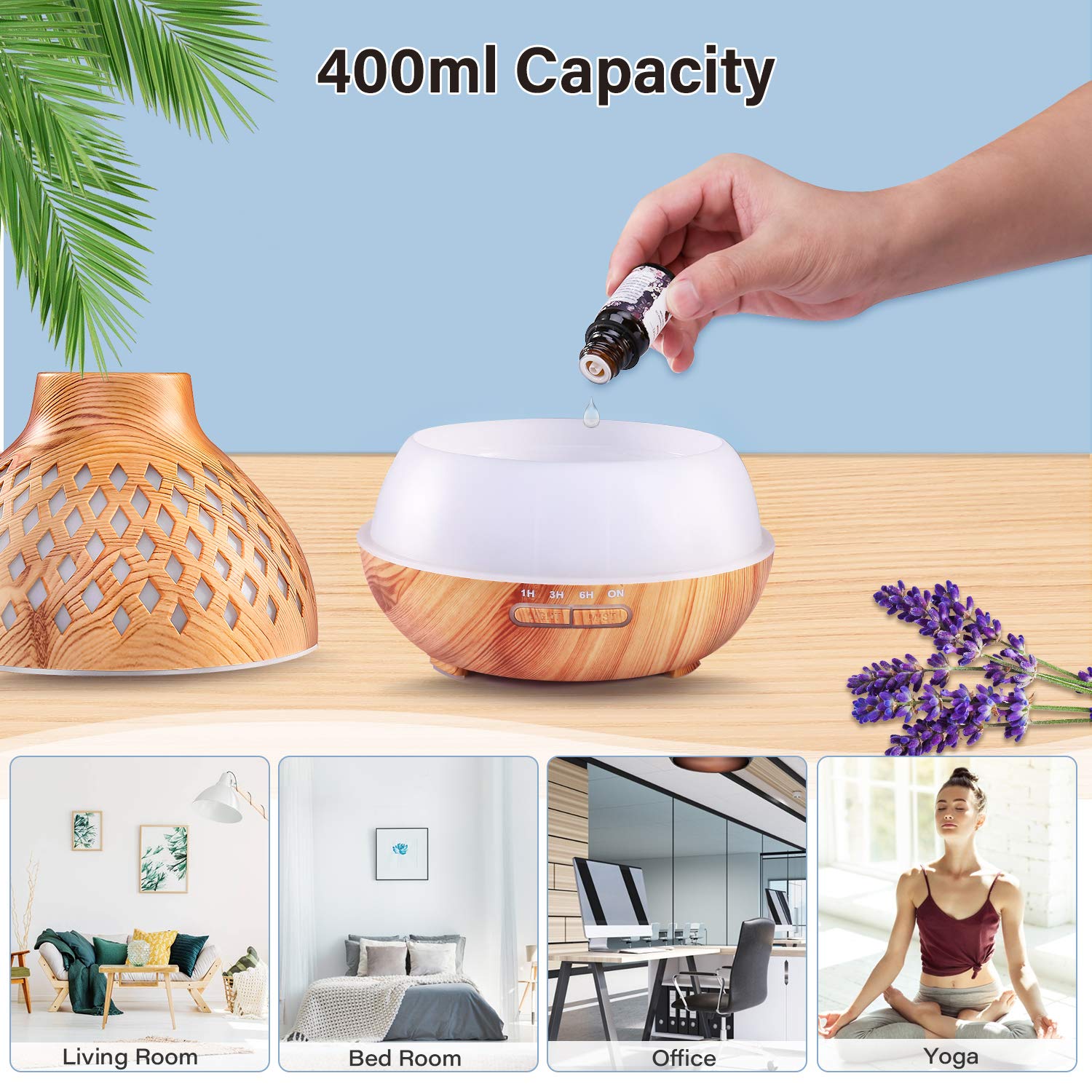 Essential Oil Diffuser with Oils, VSADEY 400ml Aromatherapy Diffuser with 8 Essential Oils Set, Diffusers for Essential Oils with 4 Timer & 7 Ambient Light Settings, Auto Shut-Off : Beauty