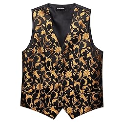 Barry.Wang Gold Black Vest for Men Silk Jacquard