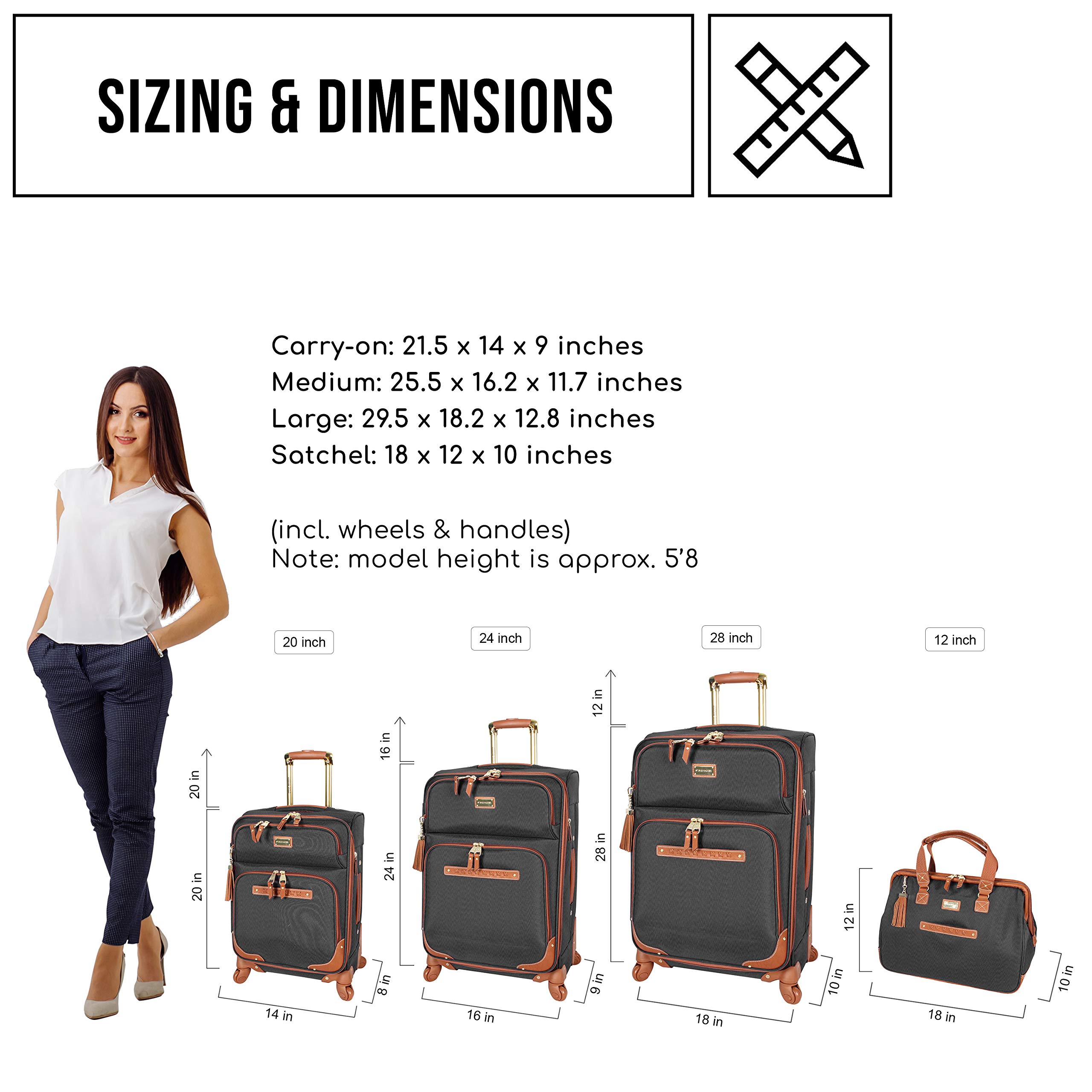 Steve Madden Designer-Gepckkollektion 4-teiliges Softside-Koffer-Set Reise-Set enthlt eine Tragetasche, 50,8 cm Handgepck, 61 cm und 71,1 cm Karierte Koffer
