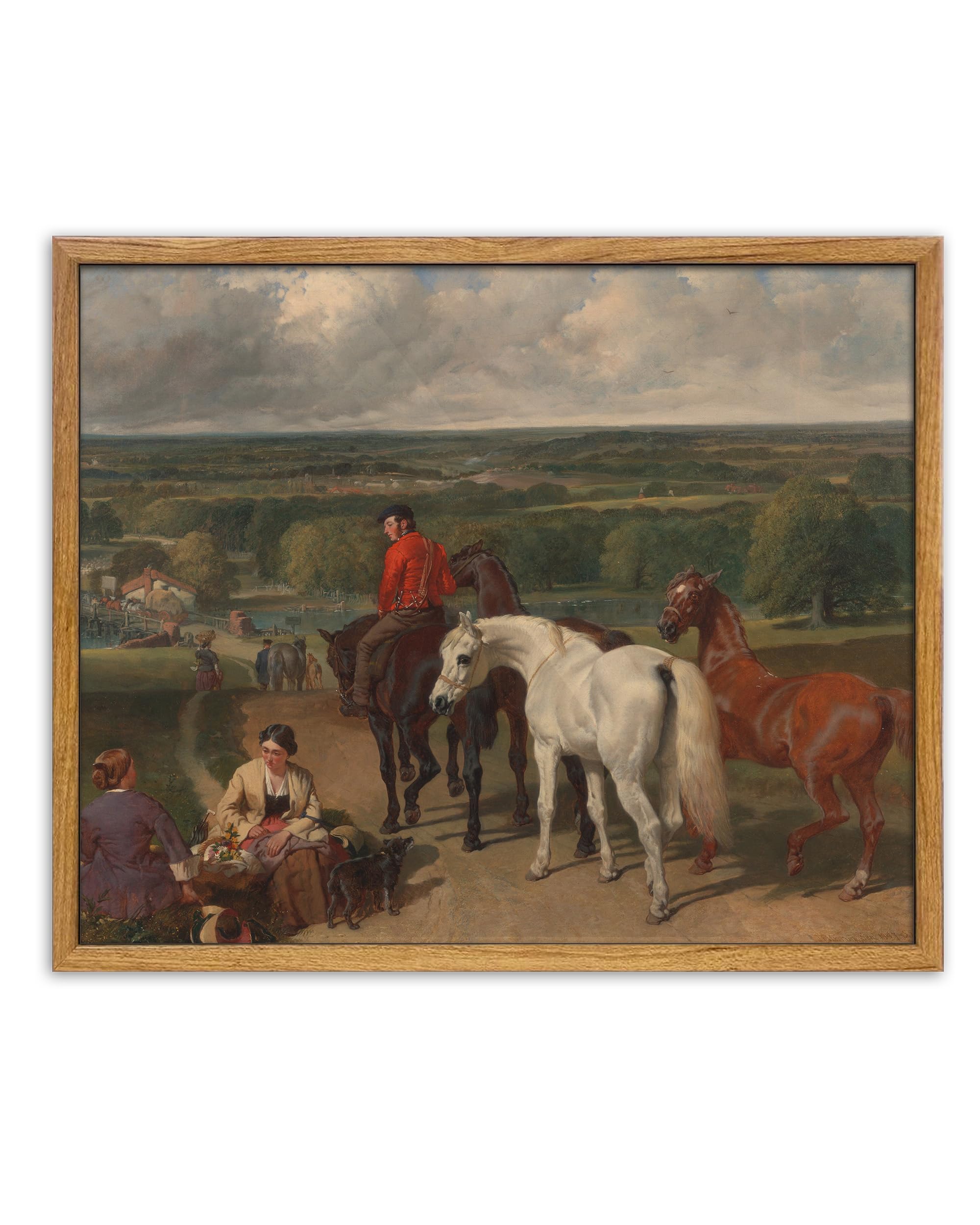 UPWOIGH Vintage Framed Wall Art,12x16in John Frederick Herring Exercising the Royal Horses Print,Equestrian Poster,English Landscape Wall Decor for Living Room Bedroom,Home Office Décor,1Pack Gift