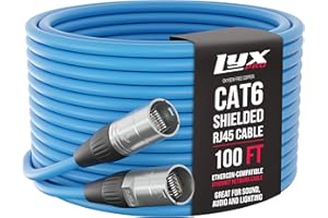 LyxPro 100 Feet Shielded CAT6 Ethercon Cable - Professional Audio & Lighting RJ45 Cable, Studio-Grade Sound Transmission, Extreme Durability - Blue