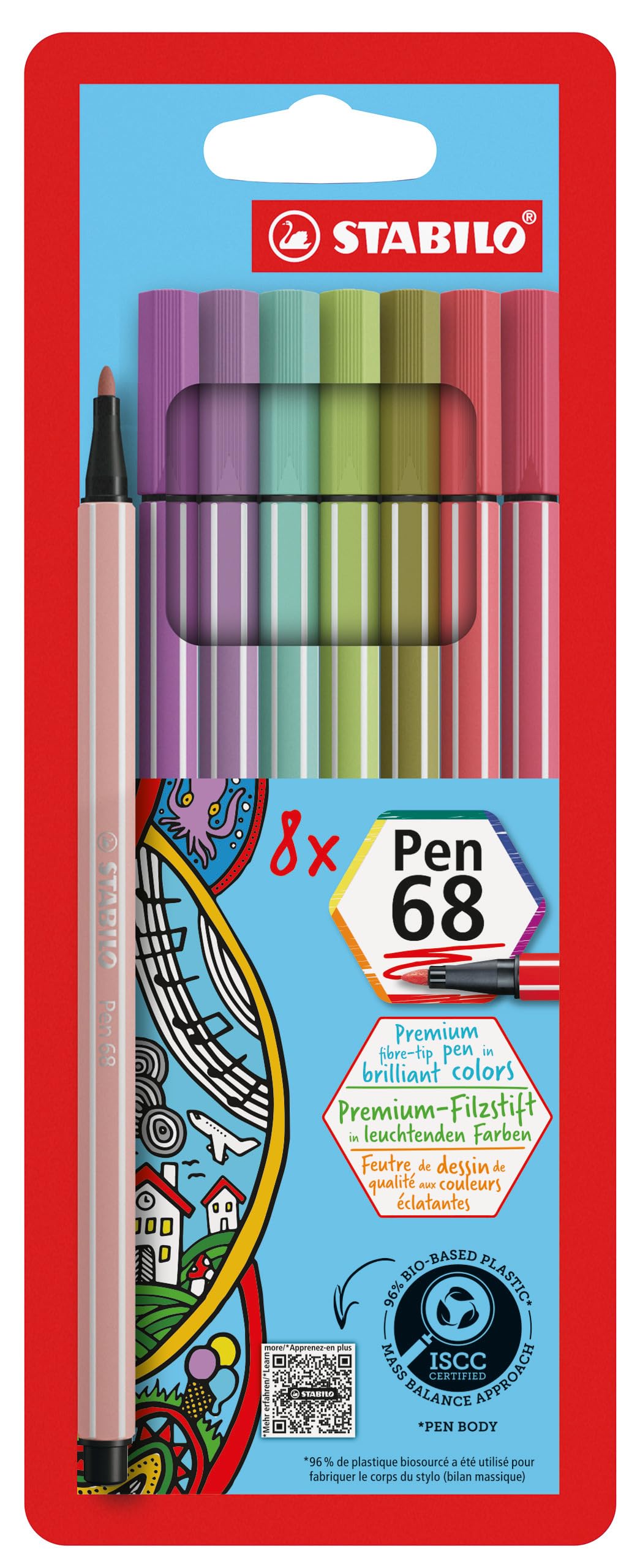 STABILO Pen 68 - Premium Fibre-Tip Pen - Pack of 8 - Assorted Colours