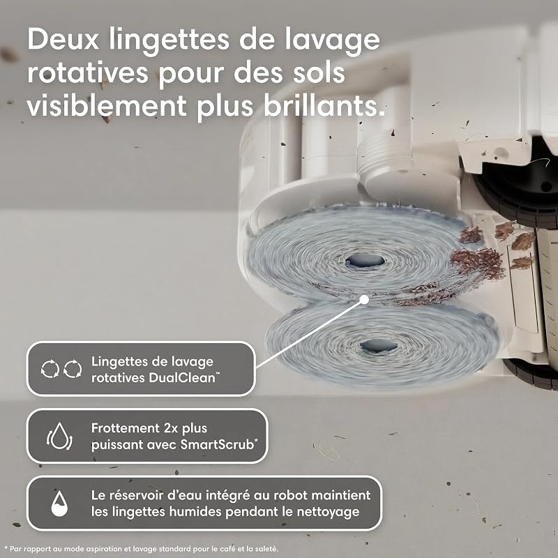 Roomba Plus 576 Combo Robot+AutoWash- 25KPa -Base Multifonction - Lavage à 75°C - séchage des lingettes à 45°C - LiDAR Clearview+Caméra - 3 mois d'autovidage - Accessoires supplémentaires- Noir