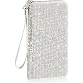 MotiMind Bling Glitter Sparkly Wallet for Women Christmas Rhinestone Wallet RFID Blocking Phone Purse Gifts for Mother's Day(Silver)