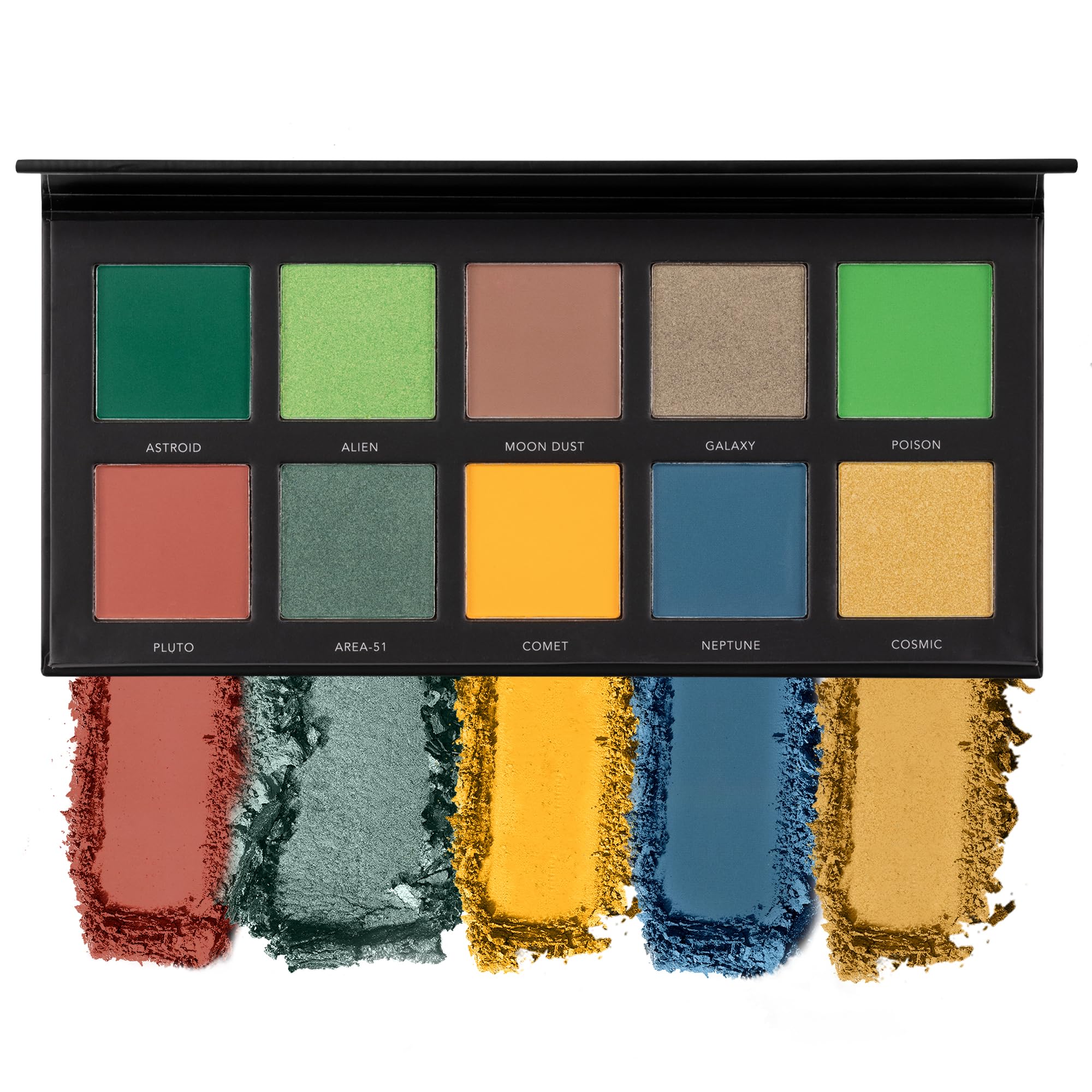 LaRoc PRO Intergalactic Eyeshadow Palette - Make Up Set with 10 Matte & Metallic Shades, Blue, Brown, Green Eyeshadows, Ultra Pigmented, Long Lasting, Perfect Colourful Eye Shadows