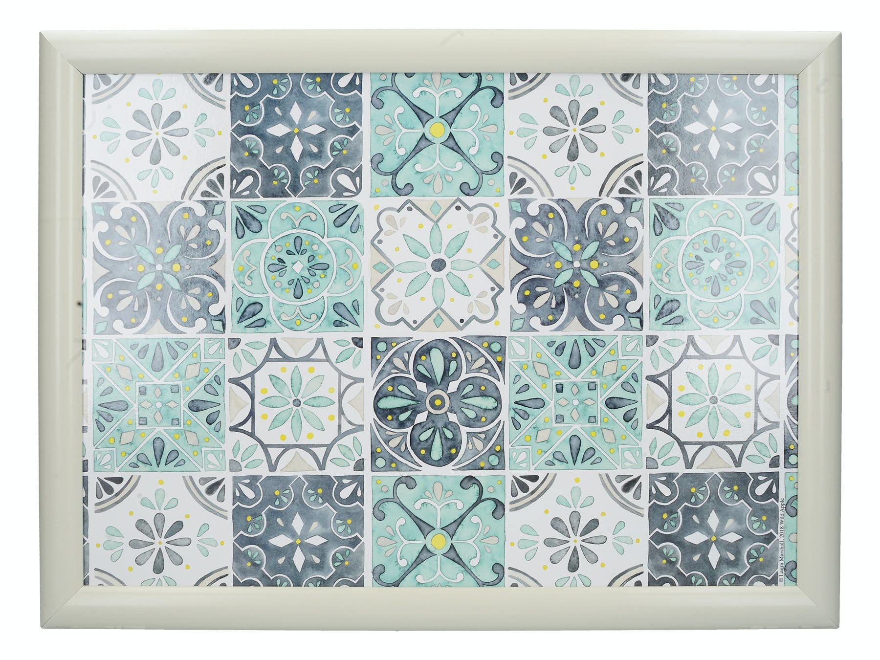 Creative Tops C000325 Cushioned Lap Tray/Lap Tray with Cushion and 'Green Tile' Design, White/Turquoise, 44 x 34 cm