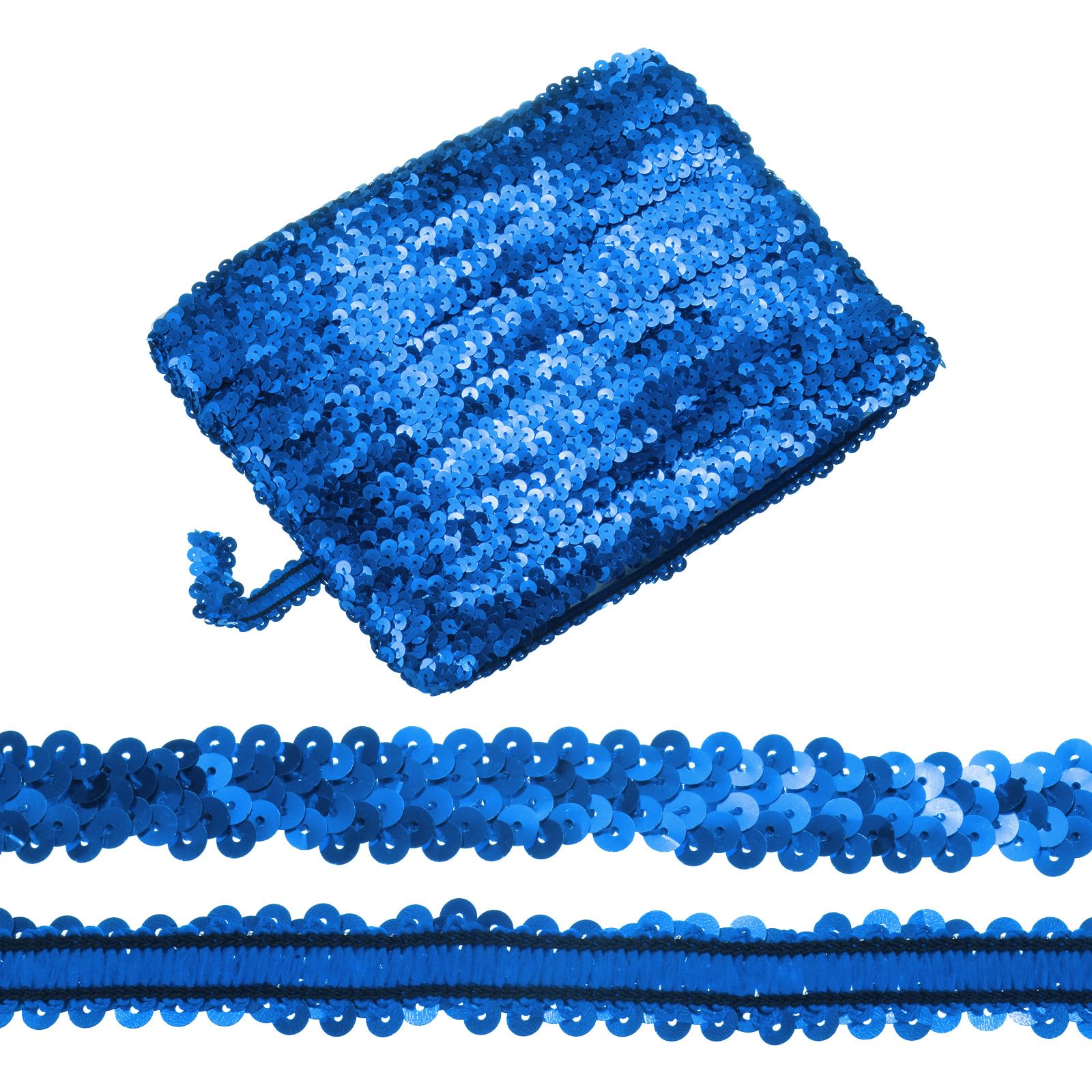 M METERXITY 1-Pack Elastic Sequins Trim, 11 Yards 0.8 Inch Flat Paillette Glitters Sequin Trim 2 Row Metallic Sequins Trim for Craft Sewing Trimming/Dress Embellish Headband [Blue]