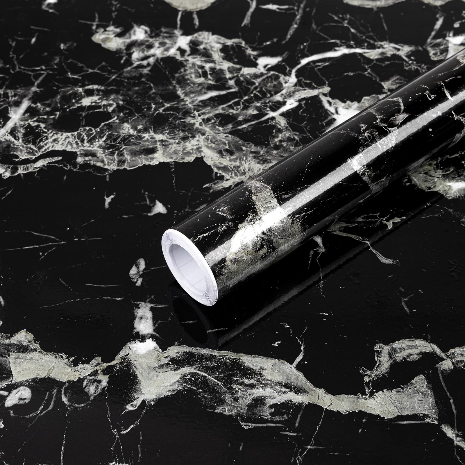 Fantasnight Marble Effect Self Adhesive Vinyl 40 X 300cm Sticky Back Plastic Black Marble Contact Paper Waterproof Peel and Stick Wallpaper Self Adhesive Vinyl Wrap for Kitchen Worktop