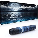 Desk Mat,Large Mouse Pad 35''×15.6'' XXL Extended Gaming Mouse Pad Mat with Non-Slip Base Stitched Eges Mousepad for Computer,Office,Keyboard and Laptop - Moon Ocean