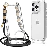 Lawonda for iPhone 16 Pro Case with Strap, Clear Shockproof Crossbody Phone Cover w/Removable Anti-Theft Adjustable Lanyard for Women, Travel, Shopping, Hiking (6.3", Black)