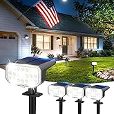 JEJOT Solar Lights Outdoor Waterproof IP65, Super Bright LED with Lens, 6500K 2 Lighting Modes, Solar Powered Yard Garden Solar Spot Lights for Outside Landscape Auto On/Off -4 Pack