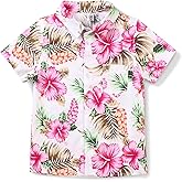 OCHENTA Boys' Hawaiian Button Down Shirt - Short Sleeve Tropical Floral Aloha Beach Tops (2T-14 Years)