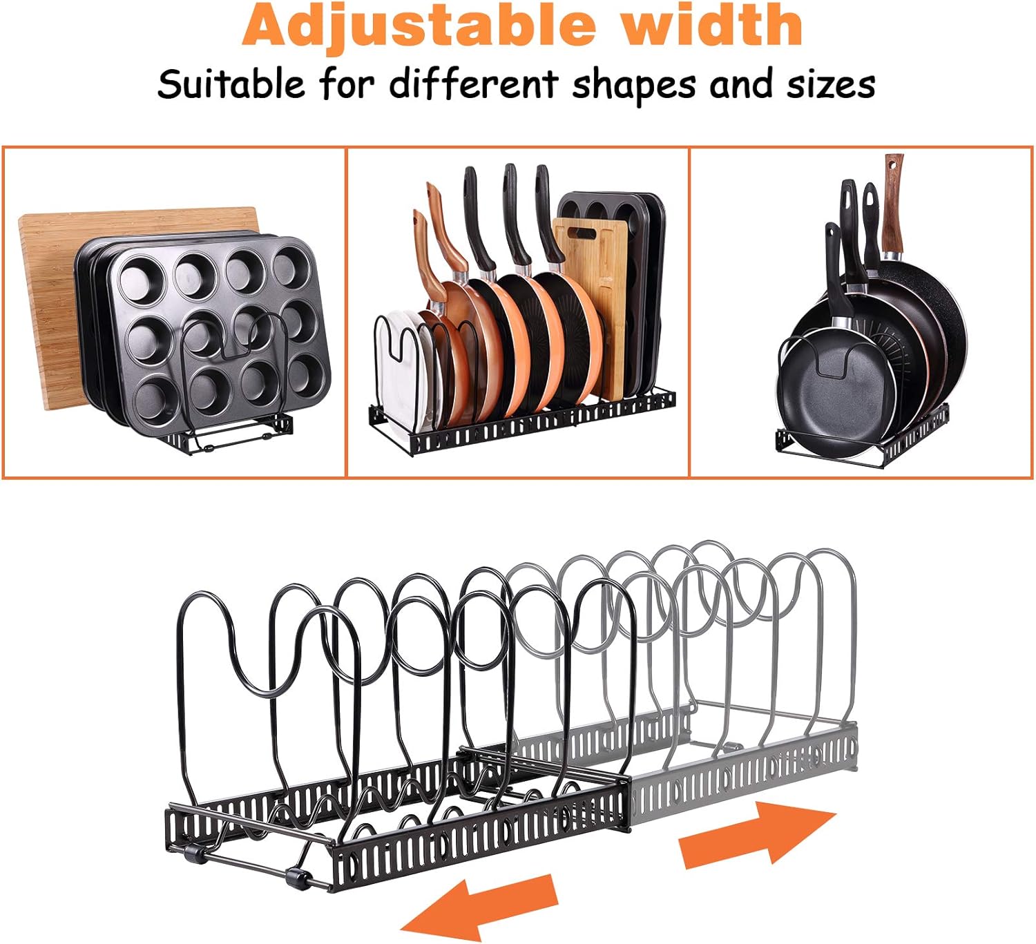 Pot Organizer Rack for Cabinet,Expandable Pot Organizer Rack, Pans Pots Lid Organizer Rack Holder,Kitchen Cabinet Pantry Bakeware Pot Lid Holder，Organizer Rack Holder with 10 Adjustable Compartments: Home Improvement