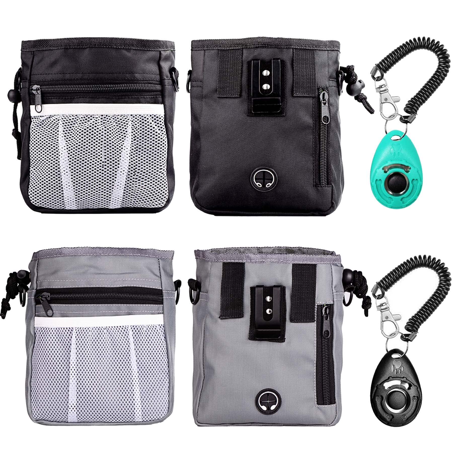 STMK Dog Treat Pouch Dog Clicker Training Kit, Dog Training Treat Pouch Dog Clicker for Training, 3 Ways to Wear Easily Carries Treat Pouches for Pet Training (Black and Grey) — image 1