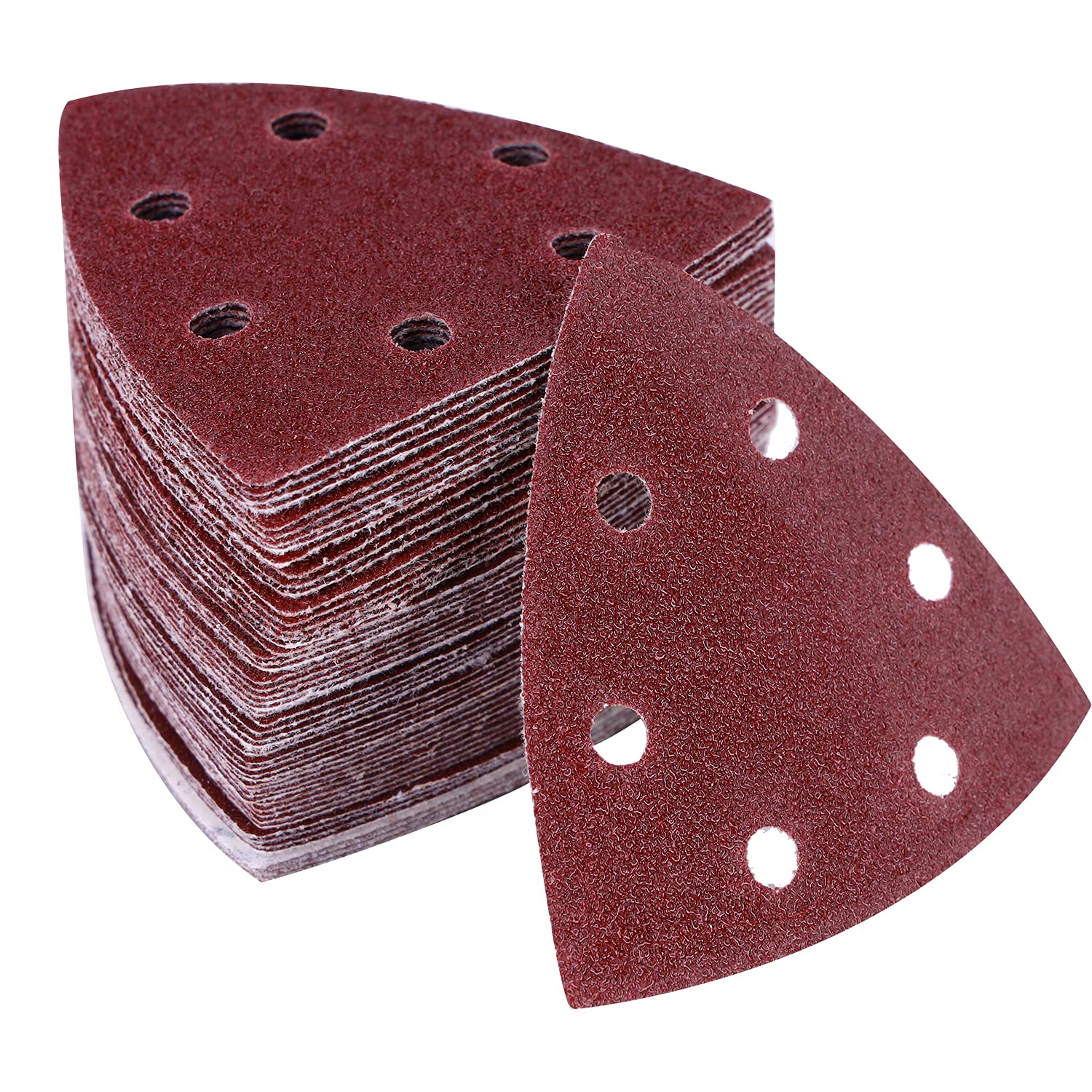 Mouse Sanding Pads, 60pcs Detail Sander Pads 90x90x90mm Triangle Sanding Sheets 6 Holes Multitool Sandpaper 40/60/80/120/180/240 Grits for Bosch Delta Sander