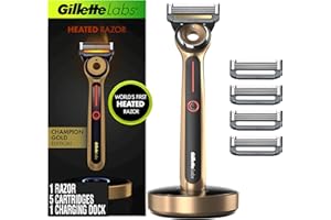 Gillette Labs Heated Razor Gold Edition - 1 Handle, 5 Blade Refills, 1 Charging Dock, Holiday Gifts for Men