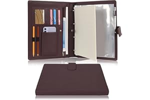 Wonderpool A4 Leather 4 Ring Holder Writing Portfolio Multi Document Case with Removable Binder Clipboard and Functional Pock