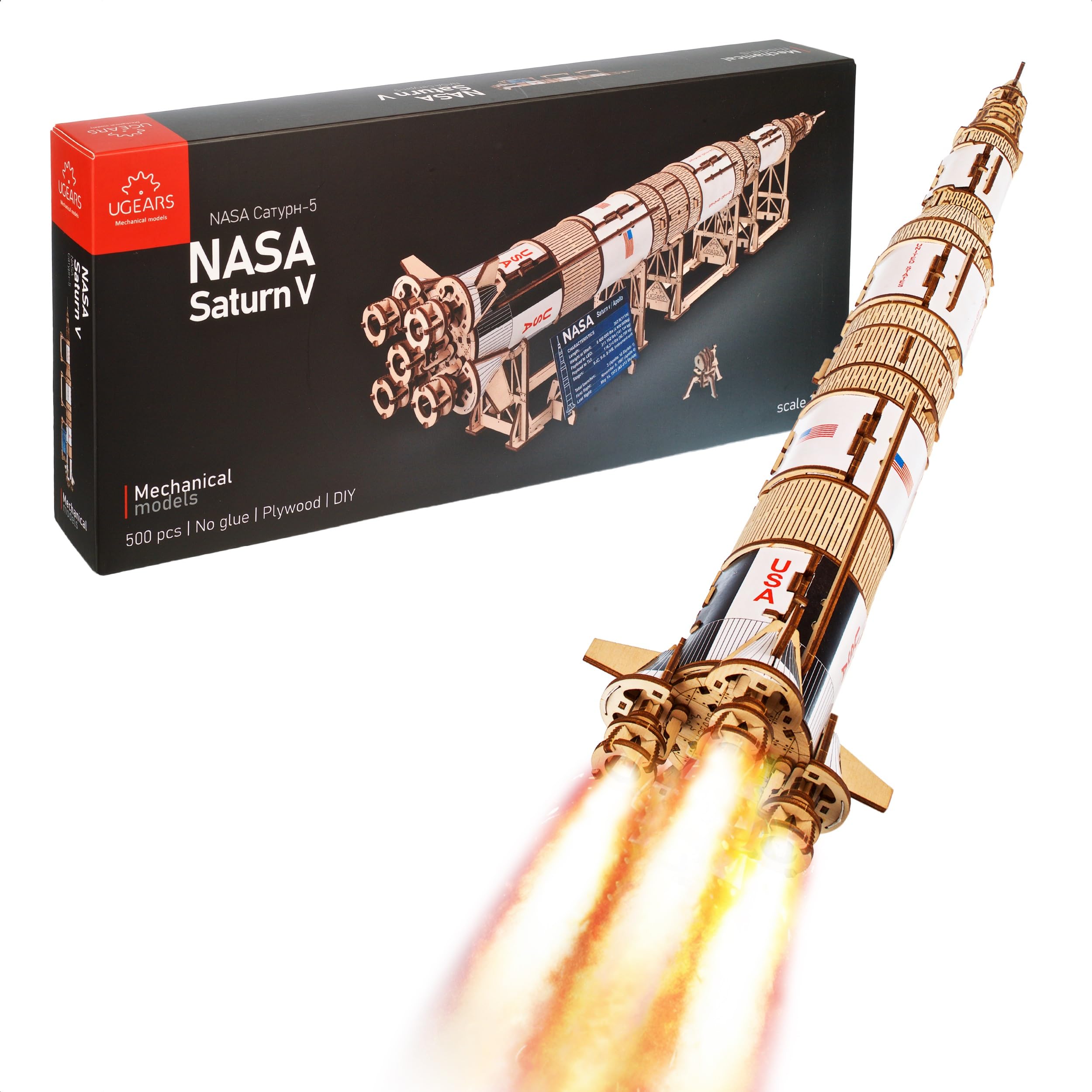 UGEARS NASA Saturn V 3D Puzzle - Space Ship Wooden Model Kits for Adults to Build - Space Shuttle Building 3D Wooden Puzzles for Adults - Rocket Wood Construction Kit Gift for Christmas — image 1