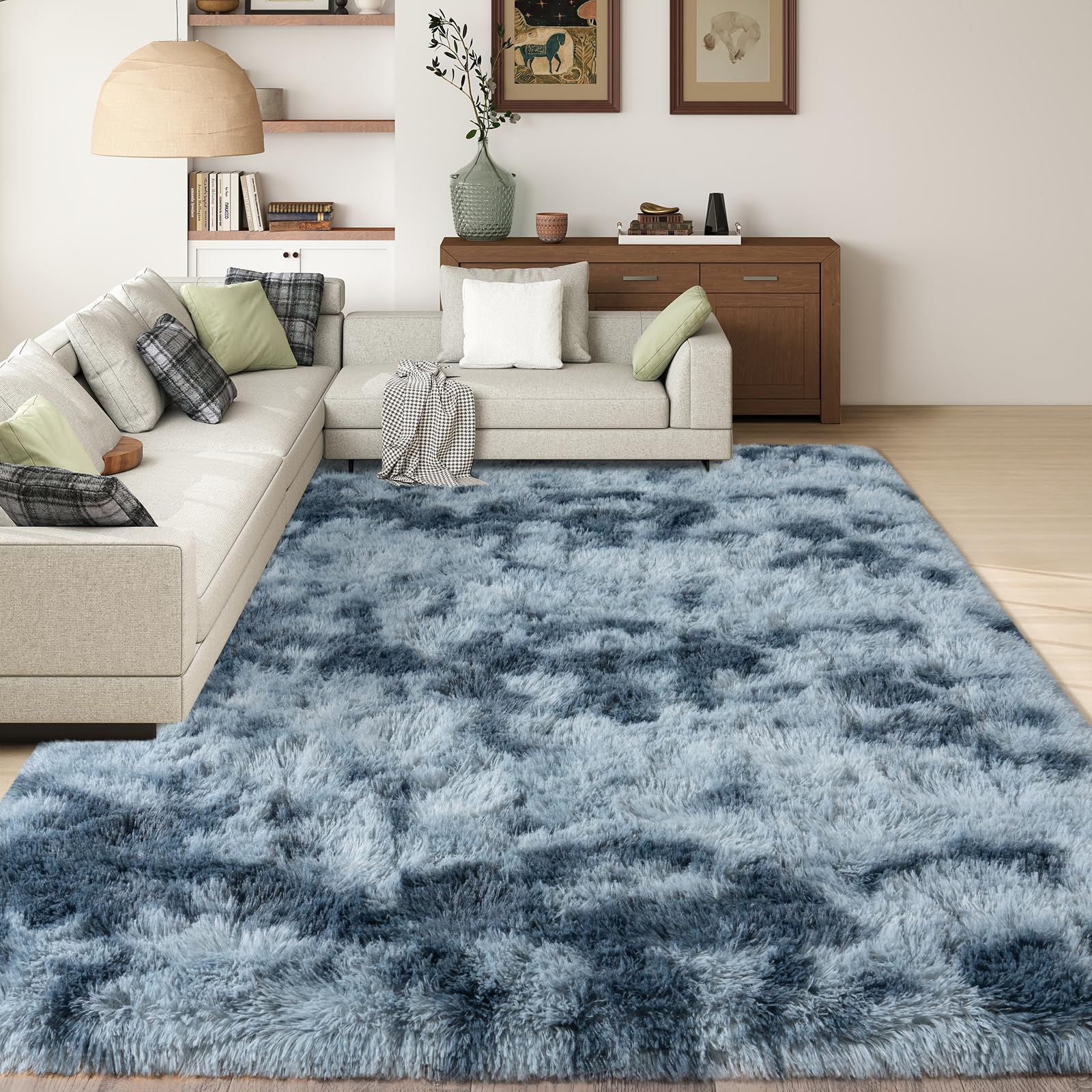 Photo 1 of Ailyei 10x14 Large Area Rugs for Living Room, Ultra Soft Tie-dye Blue Grey Fuzzy Rugs for Bedroom, Fluffy Shaggy Plush Carpet Girls Kids Room Dorm Upgrade Non-Slip