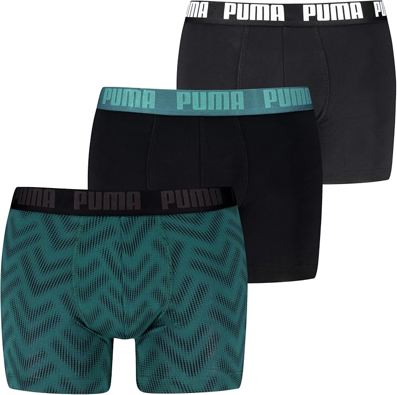 Cuecas Estampadas Masculinas, Verde Esmeralda e Preto, Tamanho L (3 unidades)