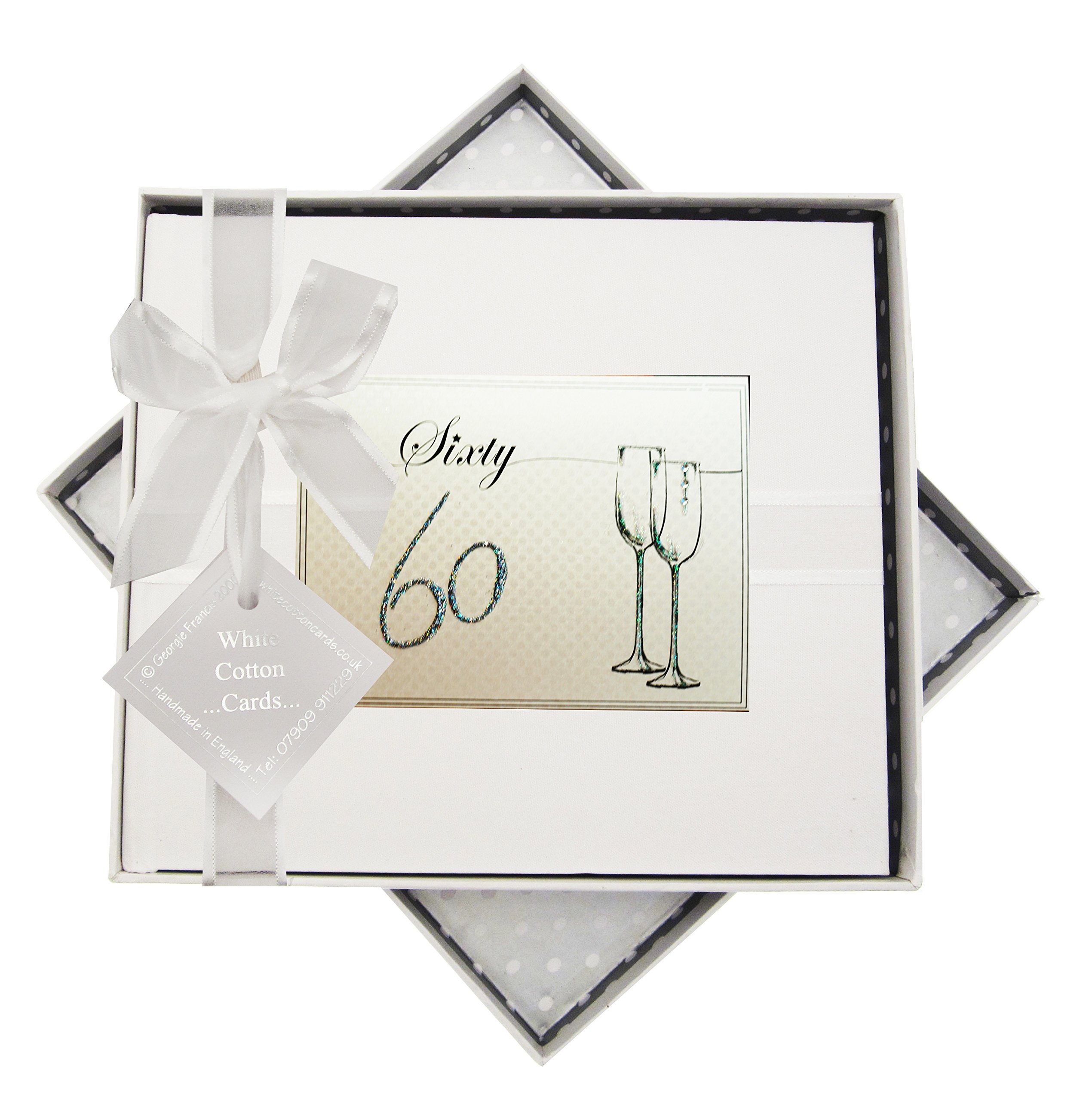 White Cotton Cards Birthday Age 60 Flutes Guest Book, Fabric, 19.5 x 21.5 x 1.5 cm