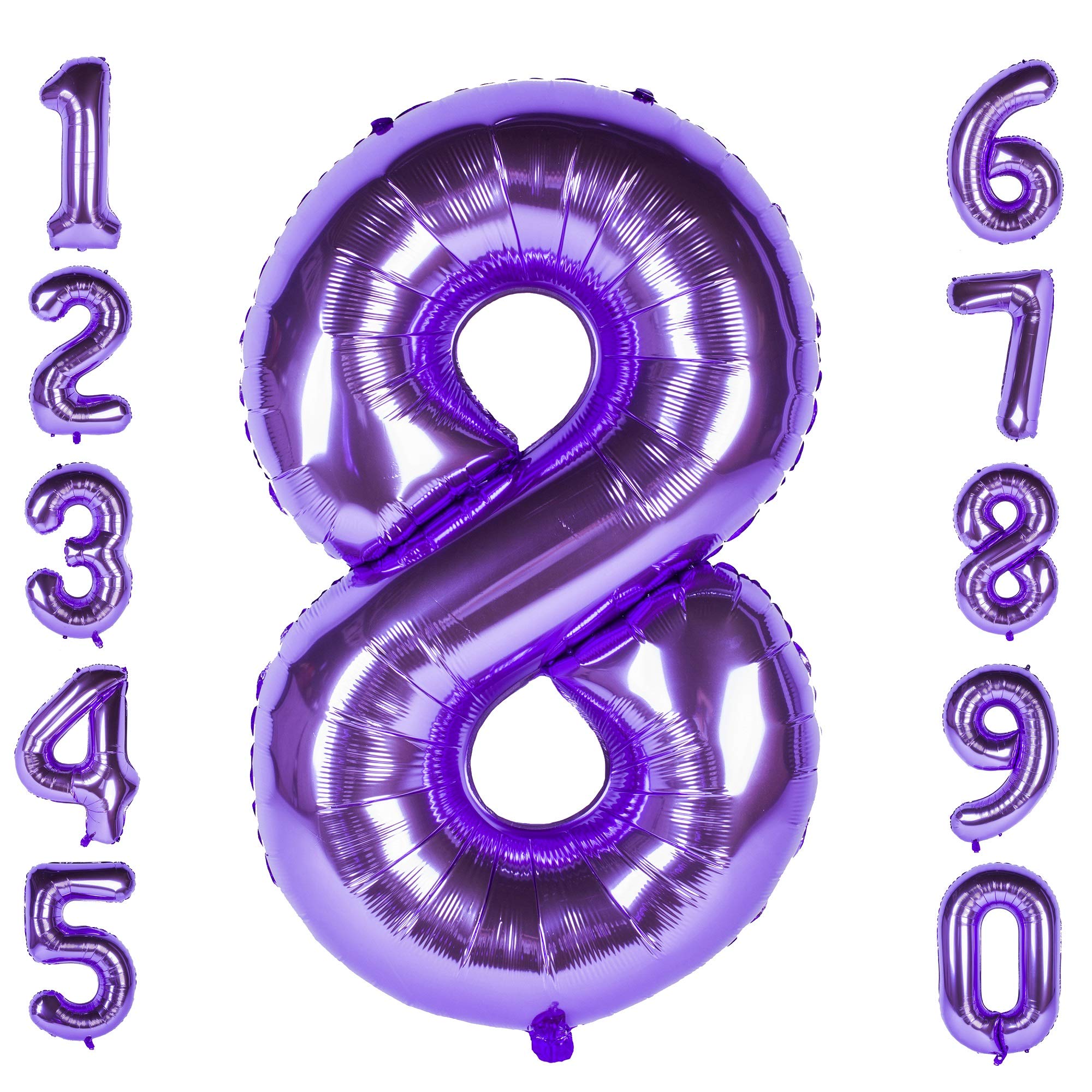 Purple 8 Balloons 40 Inch Purple Large Numbers 0 to 9 Birthday Wedding Anniversary Party Festival Decorations Giant Helium Foil Mylar Big Number Balloons Digital (Number Balloon 8)