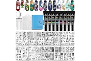 Biutee Nail Stamper Kit 15pcs Nail Art Stamp Plate 8pcs Stamp Gel Polish 1pcs Nail Stamper Scraper Set with Storage Bag, Nail Stamp Template Kit Flower Lace Animal Star Christmas Design