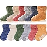 AMENLAN Baby Wool Floor Socks Soft Winter Warm Thick Non slip Toddler Boys Girls Crew Neck Socks 6 pairs