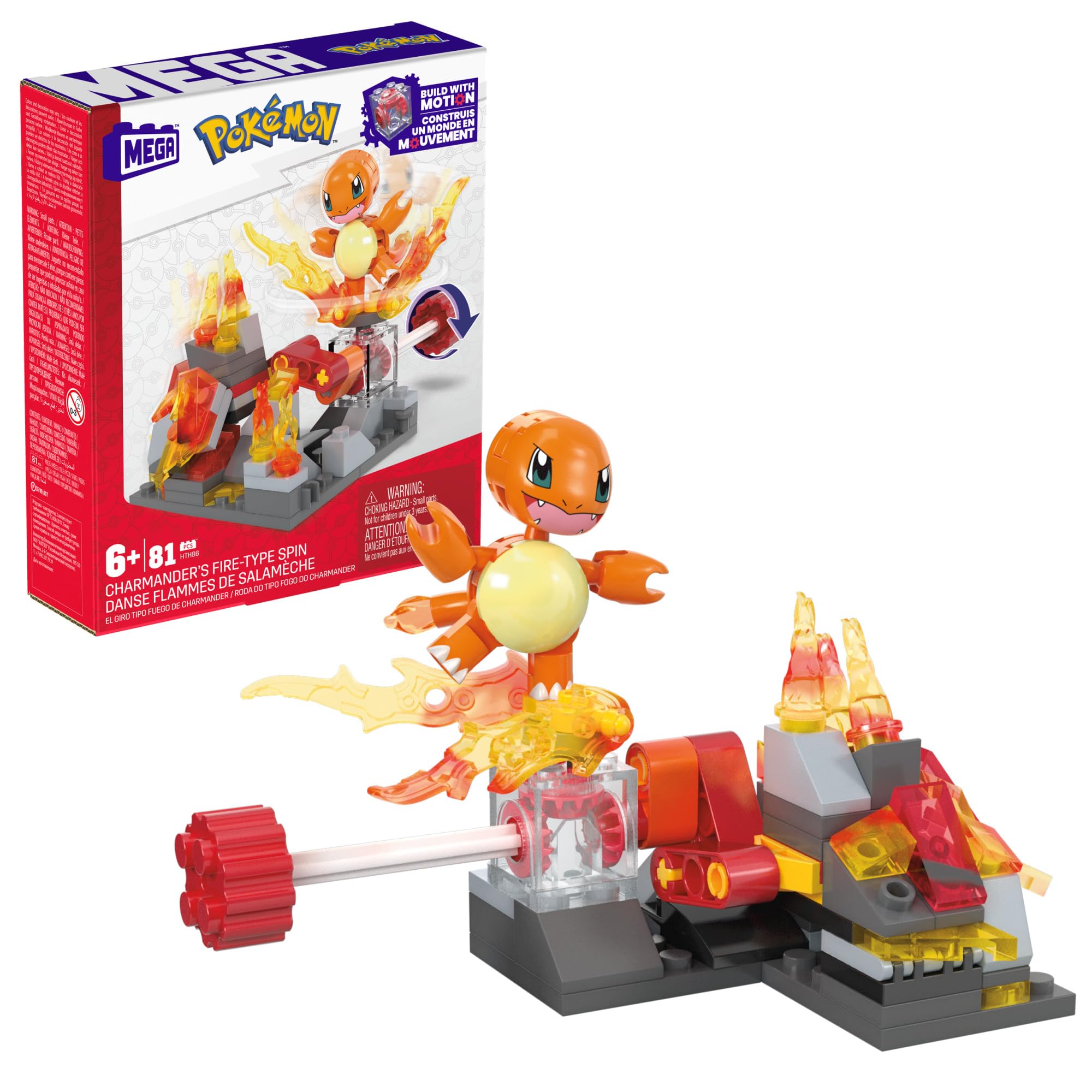 MEGA Pokémon Action Figure Building Toys, Charmander's Fire-Type Spin with 81 Pieces, 1 Buildable Character and Turn Motion, for Kids, HTH86