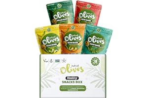 Nutruit Olives Snacks - Pitted Olives (Variety Box) - Fresh Harvest Aegean Green Olives - Vegan, Non-GMO, Gluten Free, Kosher, Paleo, Sugar Free - Premium Packs with Wooden Stick - 1.2oz (Pack of 20)