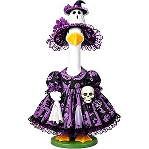 Meiweileya Halloween Por H Goose Outfit for 23'' Porch Goose Statue | Ghost Pumpkin Wizard Dress Costume Duck Outfits Clothes
