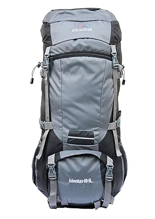 INLANDER 6501 Grey 60+5L Rucksack Daypack Backpack Bag for Travel Hiking Trekking & Camping for Men & Women