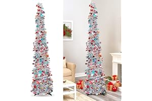 LHMTQVK Christmas Tree, 5Ft Artificial Christmas Tree Decorations Pencil Xmas Tree for Home Party Office Fireplace Holiday Decorations Valentines Day Decoration Gifts for Mom(Silver)