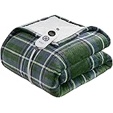 Woolrich Heated Throw Blanket with Ultra Soft Plush and Sherpa Reverse, 12 Heat Settings, Auto Shut-Off, Farmhouse & English Country Gift Throw – Green Plaid Pattern, 50"x60"