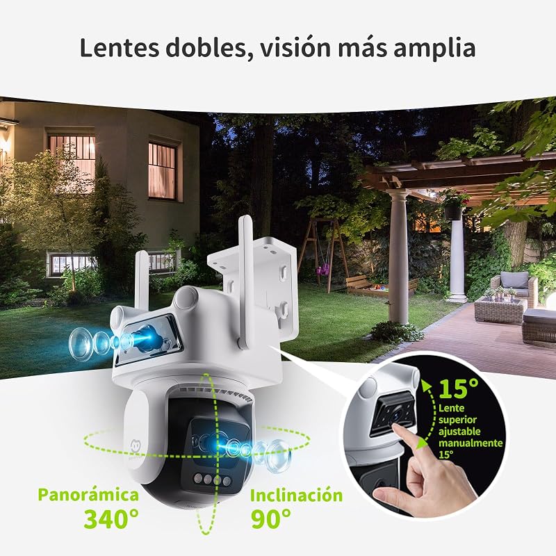 3K+3K (5MP+5MP) Cámara Vigilancia Exterior de Doble Lente, 2,4 GHz Wi-Fi, Seguridad de 360°, Seguimiento Auto, Detección IA de Personas/Vehículos, Visión Nocturna en Color (D320) — foto 2 de 8