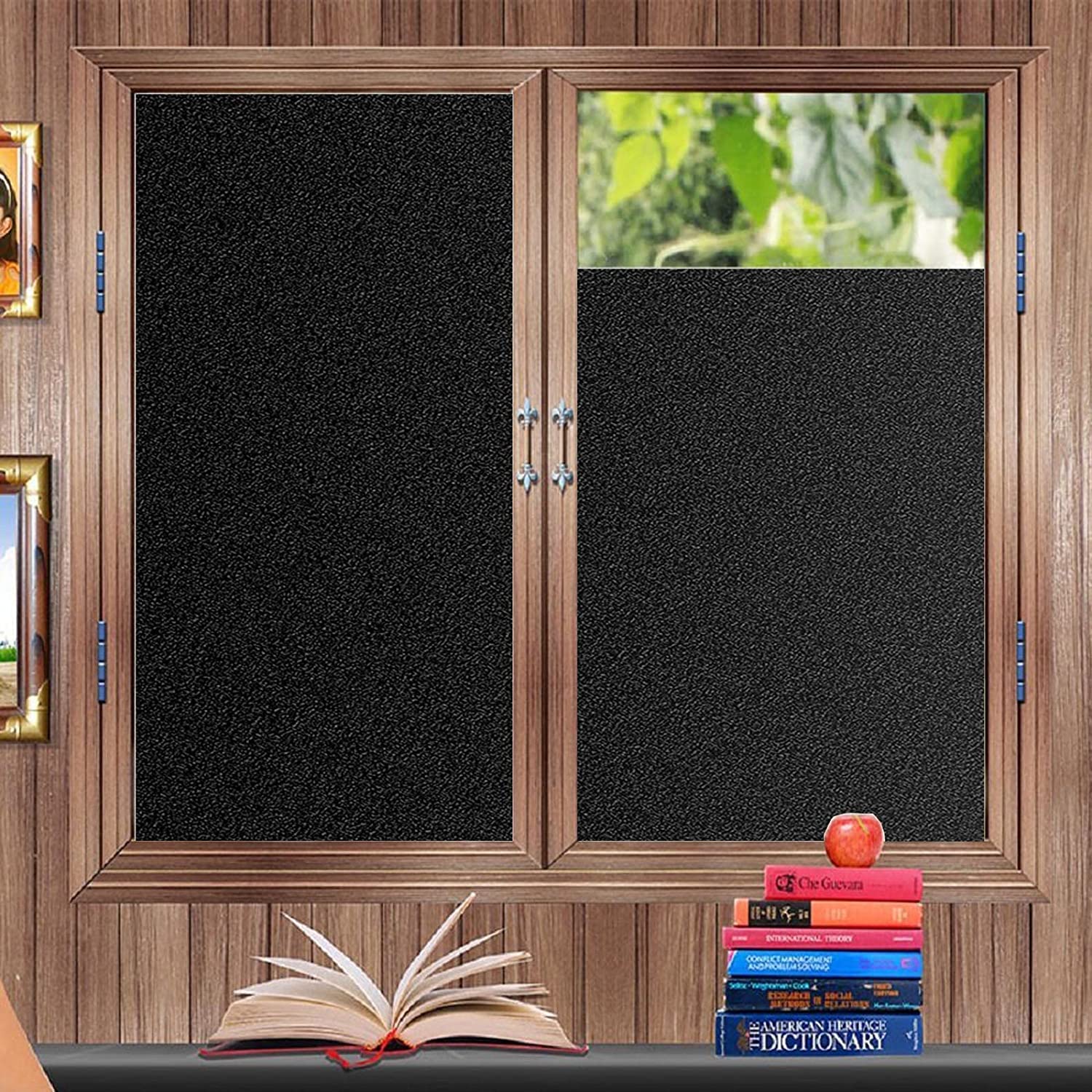 Zindoo Blackout Window Film Blackout Window Cover Black Film for Glass Windows, Privacy Light Blocking UV Protection, Glass Window Sticker Dark Black out Window Film 119.5 x 200CM