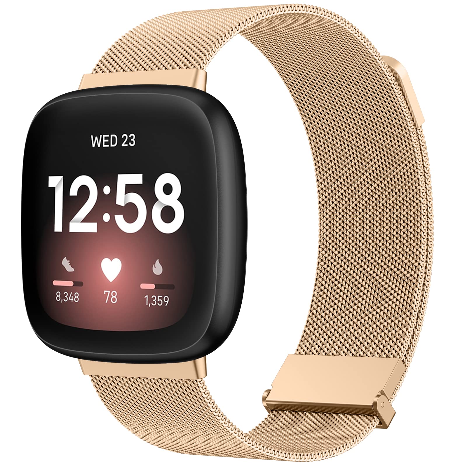 Tobfit Metal Strap Compatible With Fitbit Versa 3/4, Sense/Sense 2 for Women Men - Stainless Steel Bracelet With Enhanced Magnet (Rose Gold)