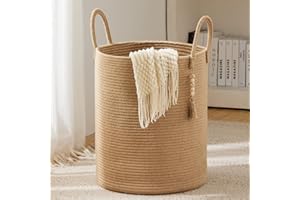 YOUDENOVA Jute Rope Laundry Hamper Basket, 58L Tall Woven Collapsible Baskets for Blanket Organizing Clothes Hamper for Laund
