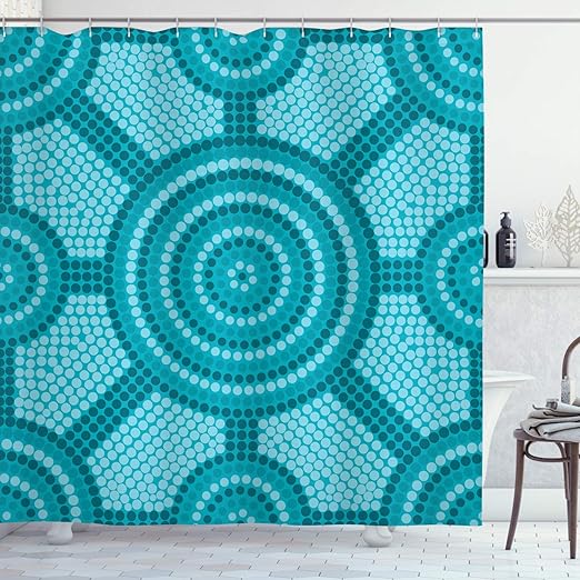 Amazon Com Ambesonne Teal Shower Curtain Abstract Aboriginal Dot