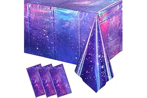 YIDAKO 3Pcs Iridescent Space Tablecloths, Disposable Plastic Purple Galaxy Table Cloth Rectangle Table Covers for Space Starry Night Star Theme Party Birthday Party Decorations, 54x108 Inch