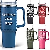 Personalized Tumbler With Handle-Custom 40oz Travel Cup With Lid And Straw-Laser Engraved With Name,Logo,Text,Image-Personalized Gifts For Mom,Dad,Birthday