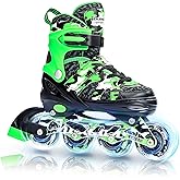 Kuxuan skates Boys Girls Adjustable Inline Skates with Light up Wheels, Fun Illuminating Skates for Kids Youth Adult