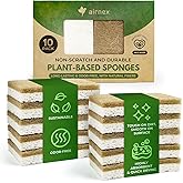10 Pack Biodegradable Natural Kitchen Sponge - Compostable Cellulose and Coconut Walnut Scrubber Sponge - Eco Friendly Sponge
